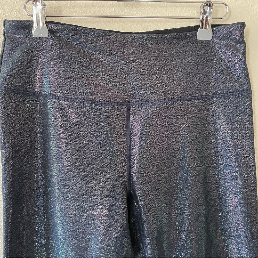 ZYIA Sz 12 Women's Black and Navy Iridescent Leggings Shimmery - Picture 2 of 3
